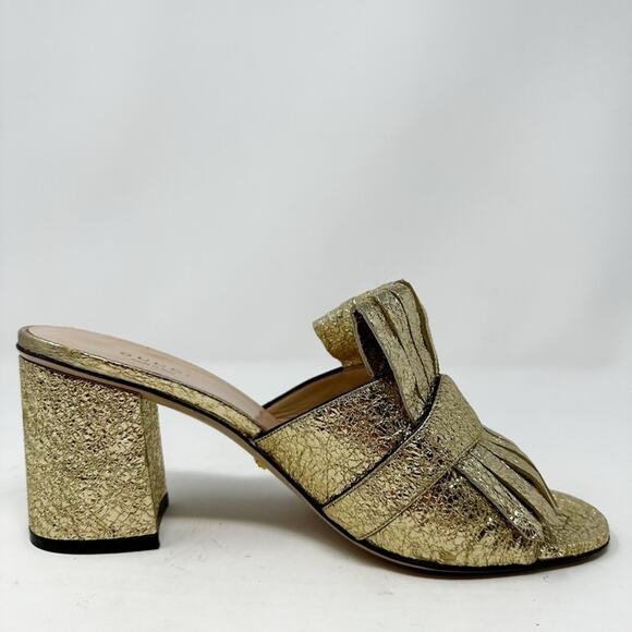 Gucci Marmont GG Mules Gold Leather Sandals - Picture 7 of 11